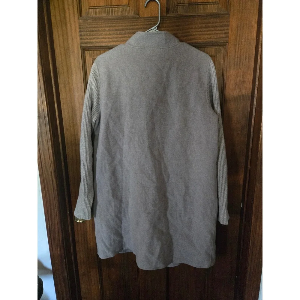 Kinross Cashmere Wool Blend Ribbed Sleeve Open Front Coat Light Blue Grey XL